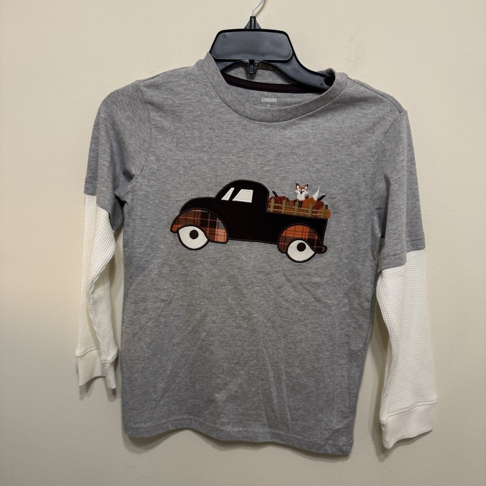 Gymboree Boys Harvest Fall Shirt Sz 8 Truck Fox Long Sleeve Embroidered EUC